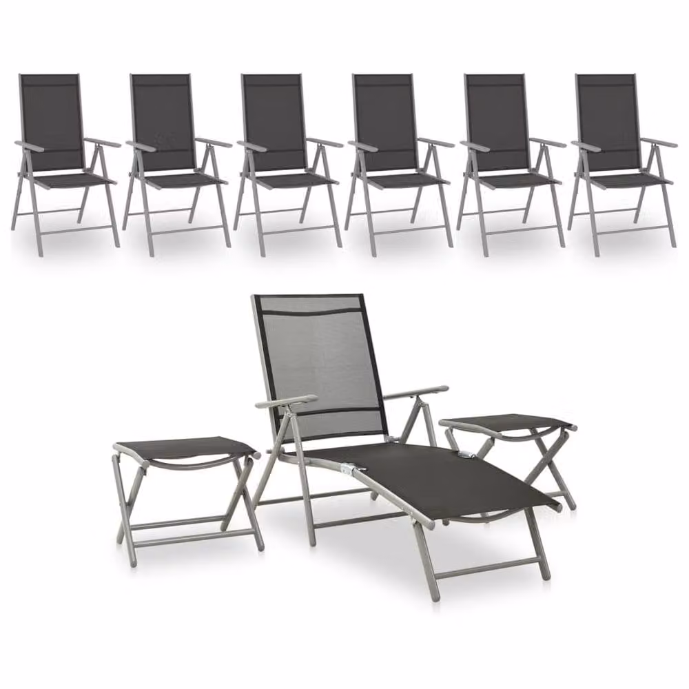 Berkfield Home 9 Piece Garden Lounge Set with Ottoman in Black and Silver