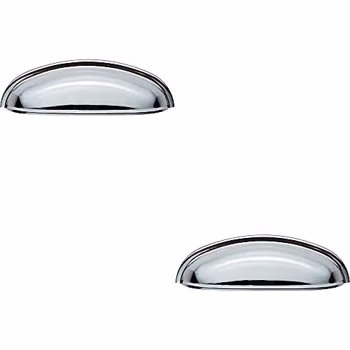 Loops 2 Pack Shaker Cup Pull Handle in Polished Chrome, W: 12.4 cm, H: 3.5 cm, Fixing Centres: 9.6 cm