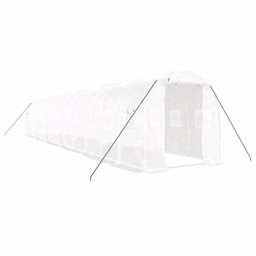 vidaXL Greenhouse with Steel Frame in White, 24 m² (W/D/H: 12 x 2 x 2 m)