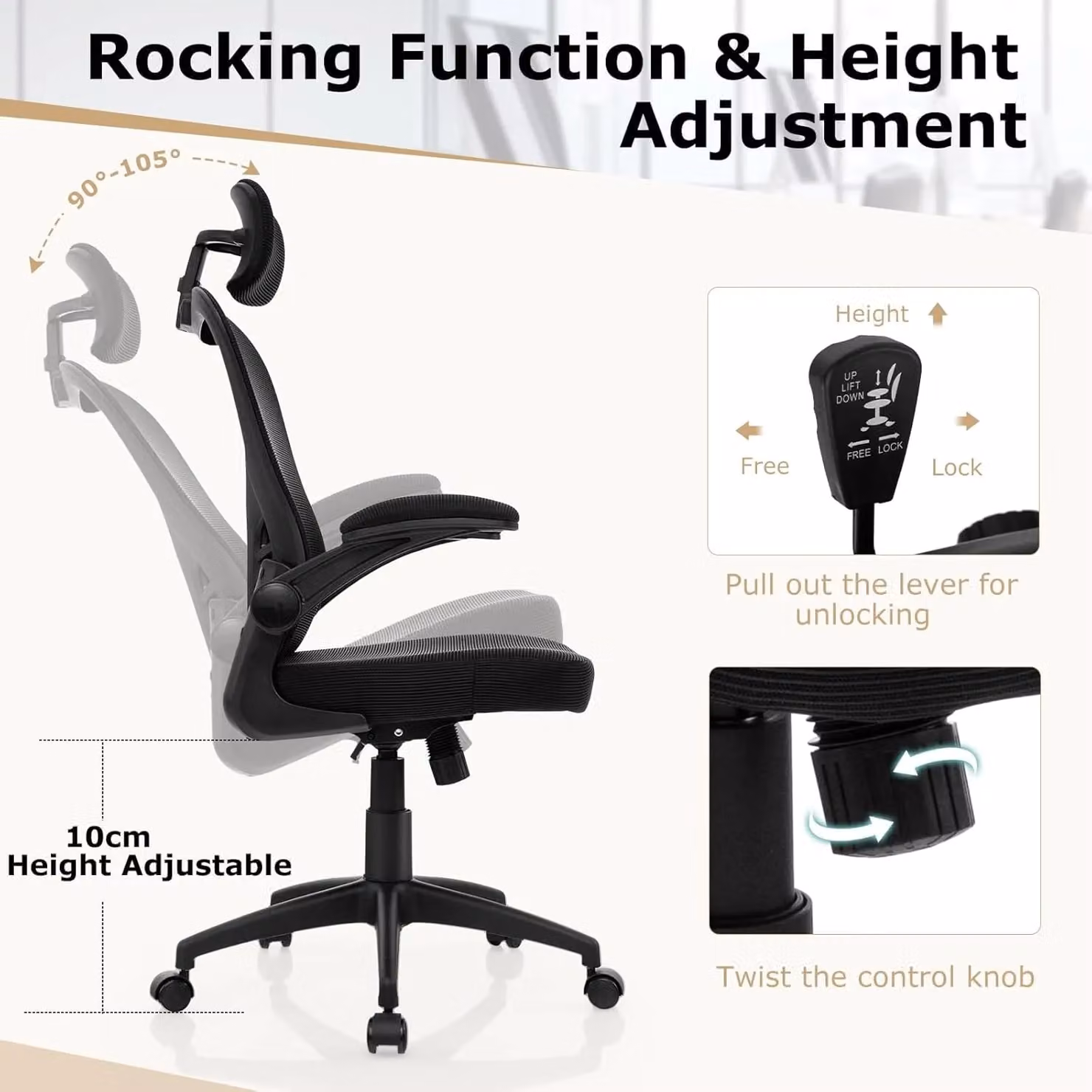Gymax Black Mesh Executive Swivel Chair with Adjustable Headrest and Armrests – 5