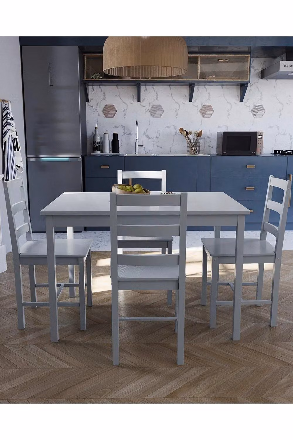 Vida Designs Yorkshire 4 Seater Dining Set in Grey Solid Pine Wood – 3