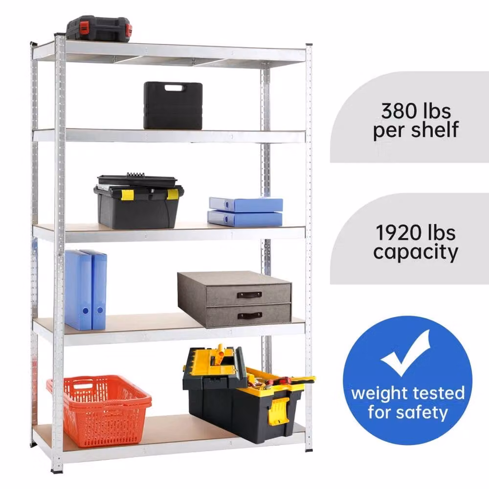 Kelvenix Silver Metal and MDF Freestanding Shelving Unit with Adjustable Shelves, H 180 x W 120 x D 45 cm – 2