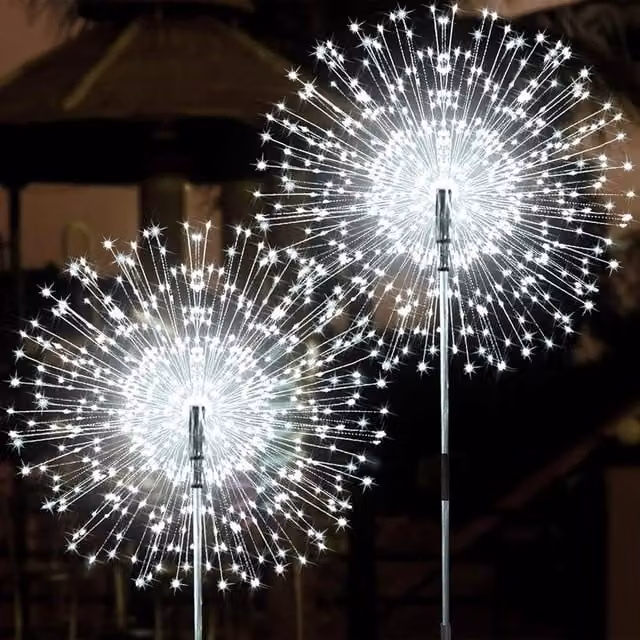 NESTLUNE Solar LED Firework Stake Starburst Lights in Cool White, 2 Pack – 1