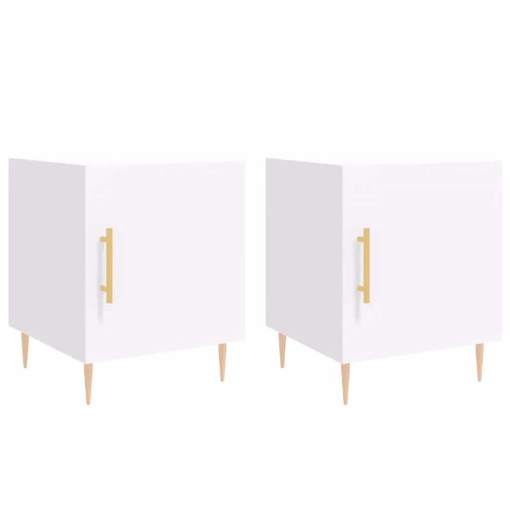 Berkfield Home Set of 2 Modern White Bedside Cabinets W/D/H: 40 x 40 x 50 cm