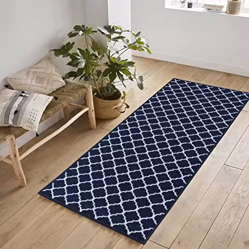 Desire Rugs Havana Trellis Non-Slip Washable Indoor Runner Mat, Blue, W: 80 cm, L: 300 cm – 1