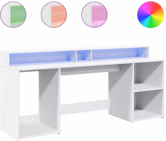 Berkfield White Gaming Desk with LED Lights, W/D/H: 200 x 55 x 91 cm – 1