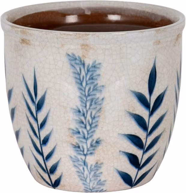 KDMD Vintage Blue and Beige Floral Ceramic Tabletop Planter Pot