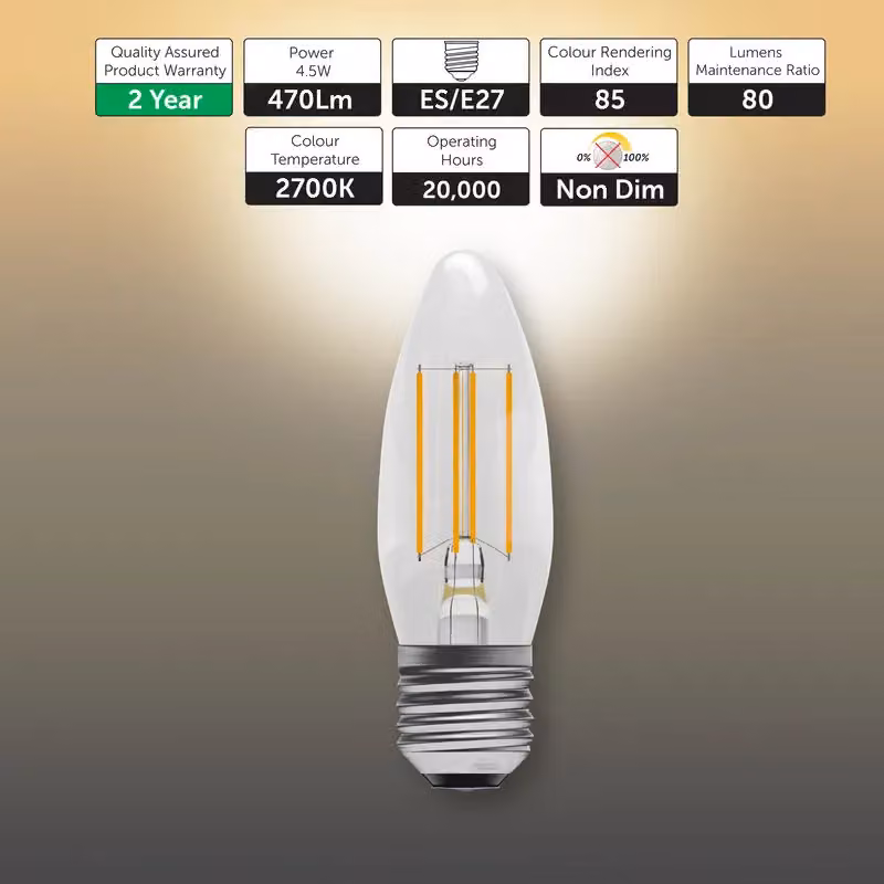 BELL Lighting E27 LED Filament Bulb, Warm White, 4.5W, 470lm, Pack of 6 – 2