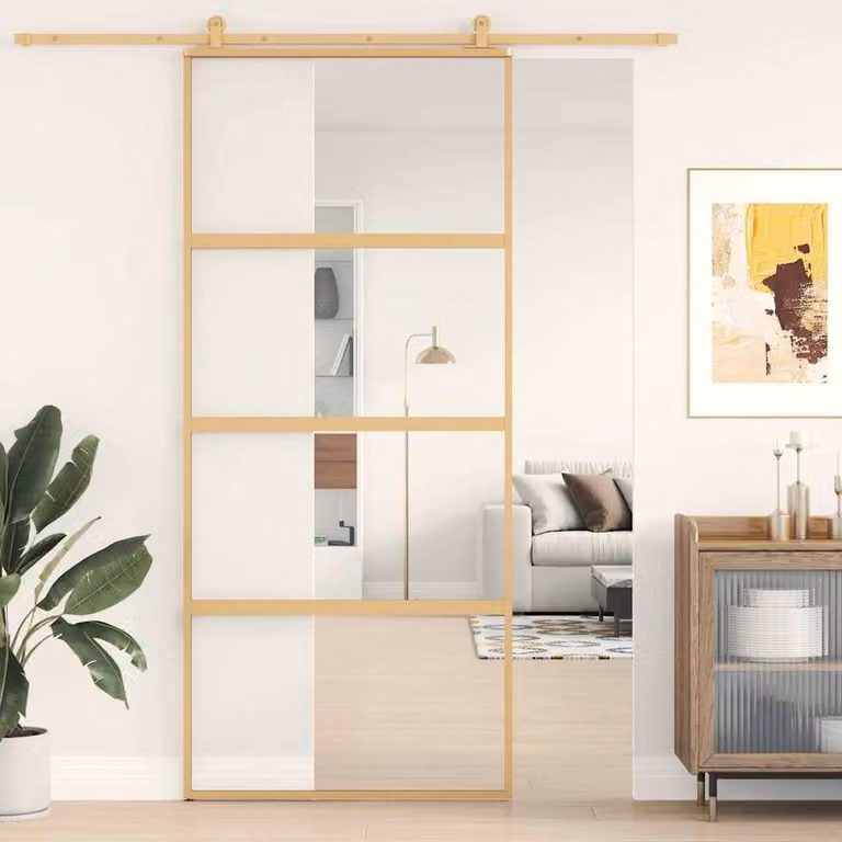 Berkfield Home Gold Sliding Door with Clear ESG Glass and Aluminium, W: 90 cm, H: 205 cm