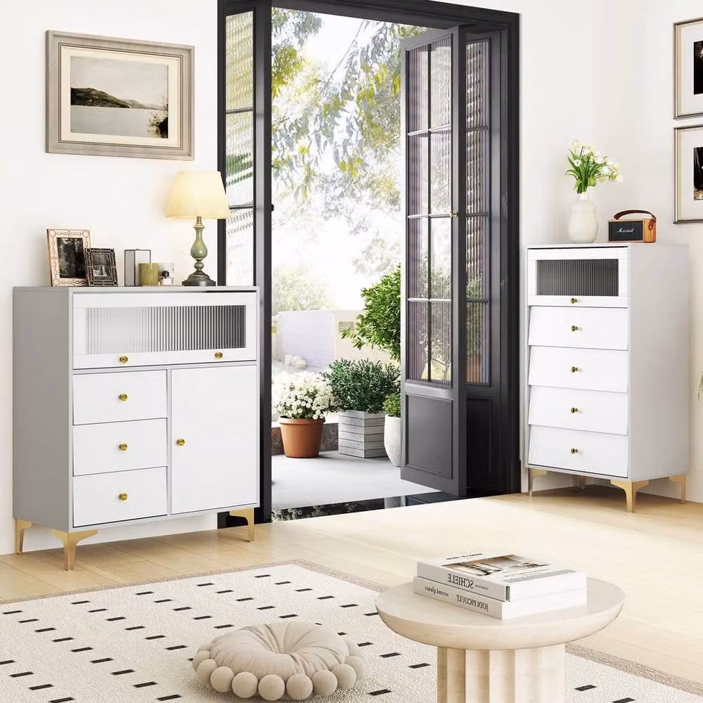 KORVIXA Modern Grey and White Freestanding Storage Cabinet for Bedroom or Hallway – 2