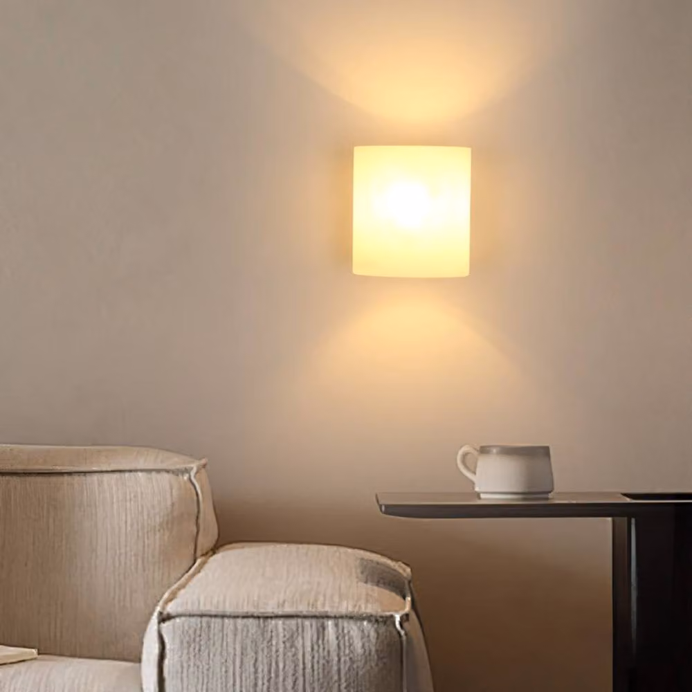 COMELY Wooden LED Indoor Wall Lamp with Glass Shade in Walnut and White – 2