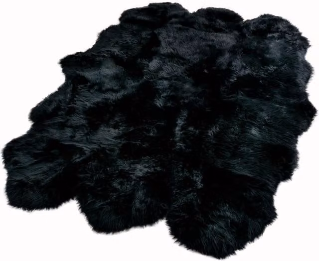 Native Natural Black Sextuple Pelt Organic Wool and Fur Sheepskin Rug