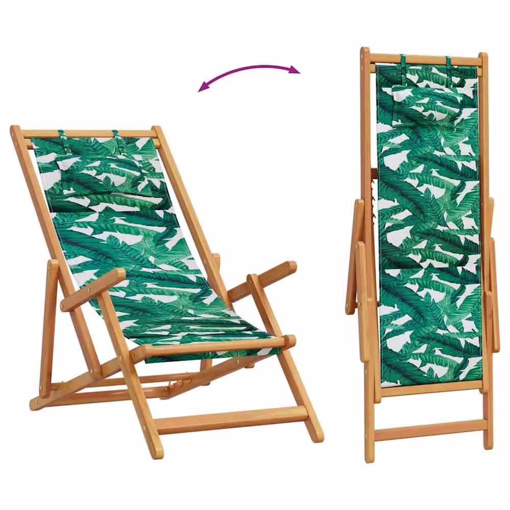Berkfield Home Beautiful Set of 2 Folding Beach Chairs with Floral Pattern Fabric and Oiled Wood in Green and Multicolour – 4