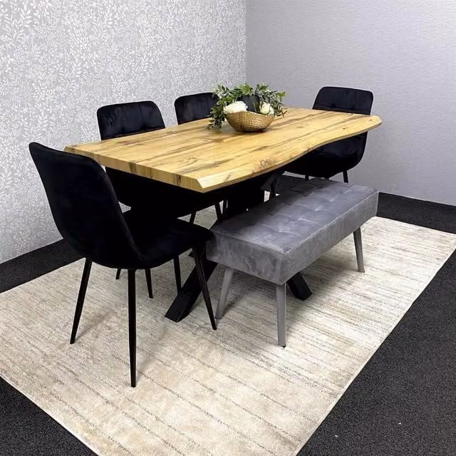 KOSY KOALA Modern Rectangular Dining Set with Velvet Chairs and Reinforced Wooden Benches in Brown, Black or Grey – 1