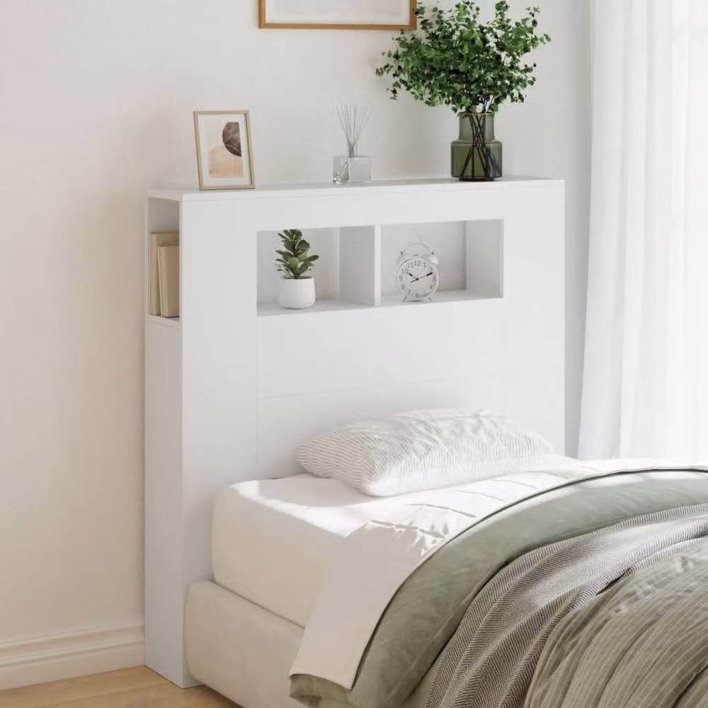 Berkfield Home Modern White LED Headboard with Integrated Shelf and USB Charging Port, W/D/H: 100 x 18.5 x 103.5 cm – 3