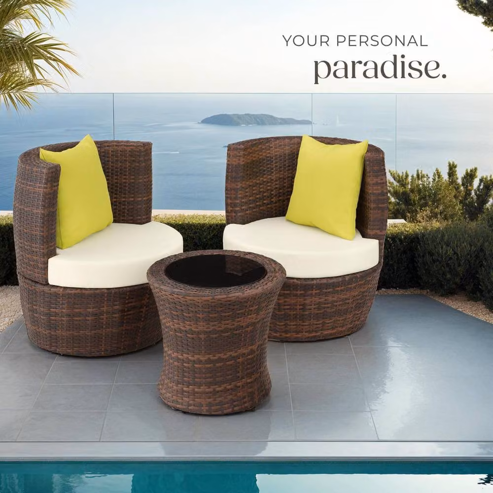 tectake Nizza Aluminum Rattan Seating Set in Brown with Upholstered Cushions – 8