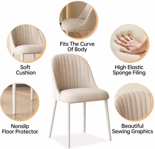 Nordara Set of 2 Modern Upholstered Dining Chairs with Padded Seats in White