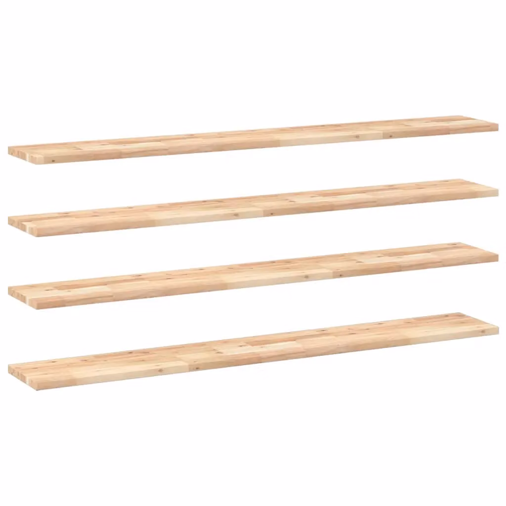 Berkfield Home Set of 4 Rustic Untreated Solid Acacia Wood Floating Shelves, Brown, W/D/H: 120 x 20 x 2 cm