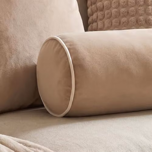 OHS Matte Velvet Bolster Cushion in Beige – 2