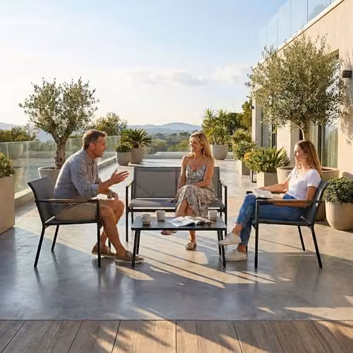 Outsunny 4 Seater Grey Polyrattan Garden Furniture Set with Outdoor 2 Seater Sofa, Lounge Armchairs and Coffee Table – 7