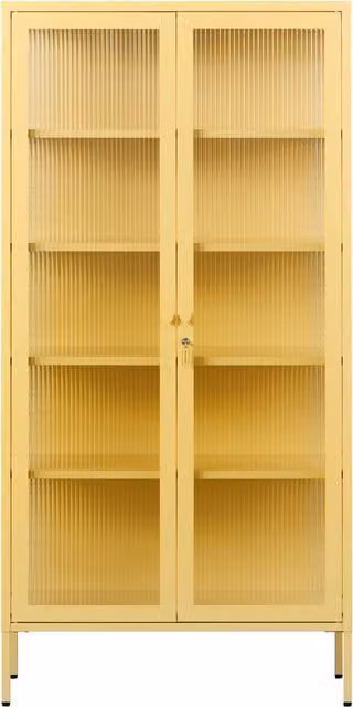 Mustard Made The Collector Freestanding Modern Cabinet in Butter Yellow with Glass Doors and Adjustable Shelves, W/D/H: 85 x 40 x 170 cm
