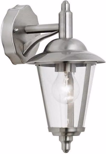 Netlighting Klien Outdoor Wall Lantern in Grey Polished Stainless Steel with Transparent Polycarbonate Cover, IP44, E27 – 1