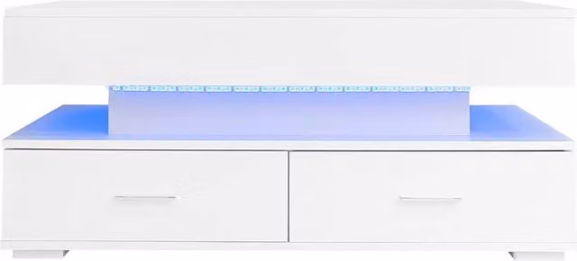 ERGOVEXA White LED Coffee Table with Lift Top and Storage Drawers – 1