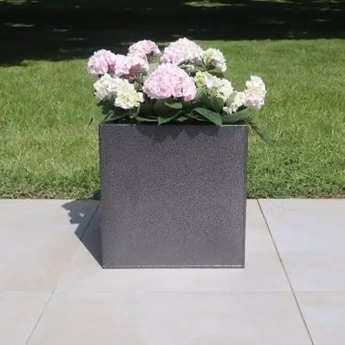 Access Garden Products Mottled Zinc Galvanised Steel Square Planter, Silver and Black, W/D/H: 50 x 50 x 50 cm