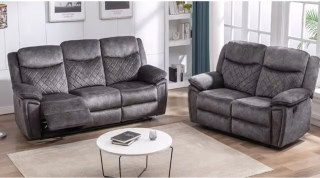 Furnishings For Less UK Brianna Grey Fabric Manual Reclining Sofa Suite with 3 Seater and 2 Seater Sofas – 1