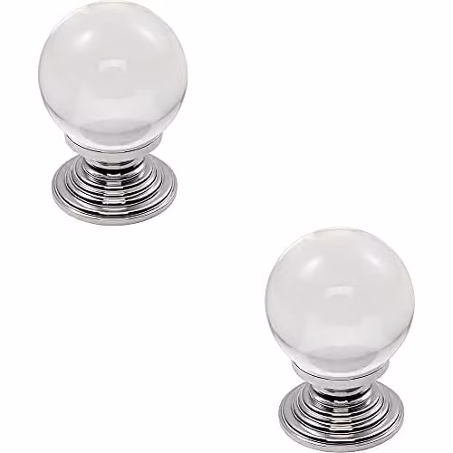 Loops 2 Pack Crystal Ball Cupboard Door Knobs in Clear Translucent and Chrome