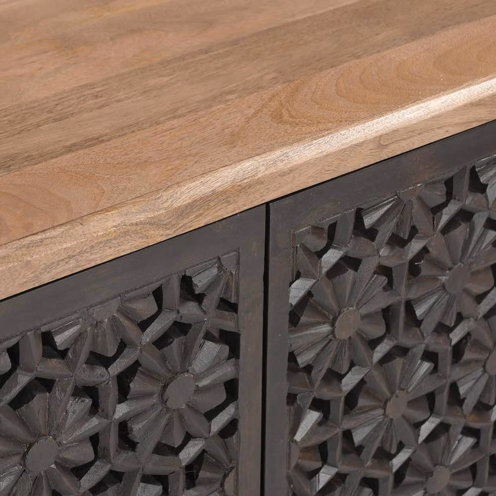 FurnitureboxUK Rainier Square 2 Door Decorative Sideboard in Walnut Wood and Brown Matt Finish – 3