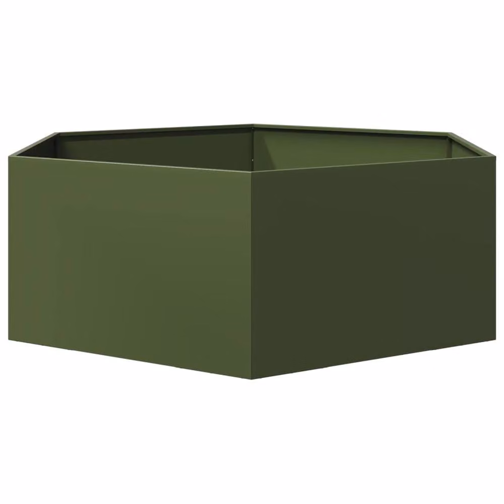 Berkfield Home Hexagon Steel Garden Planter in Olive Green, W/D/H: 138 x 120 x 45 cm – 4