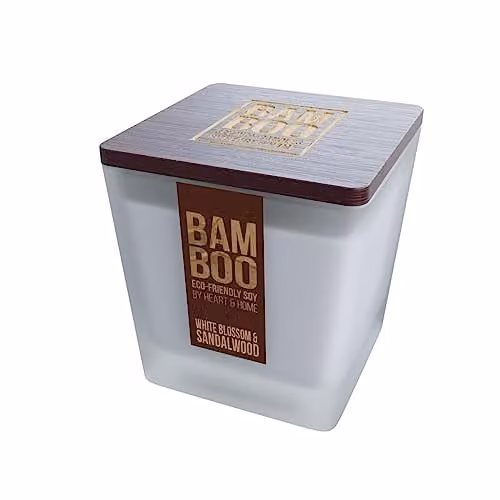 Heart and Home Large White Blossom and Sandalwood Soy Wax Candle in Cool White