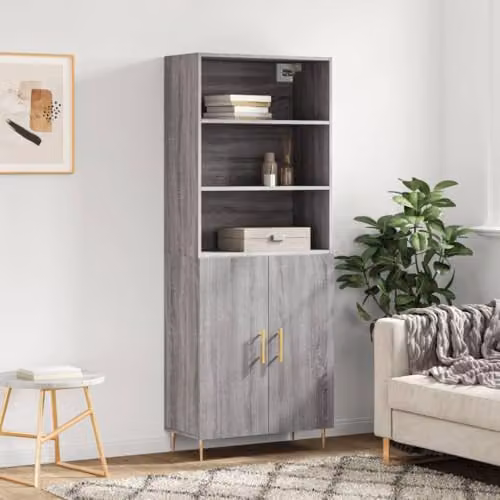 vidaXL Modern Grey Highboard with Hinged Doors and Internal Shelves, W: 69.5 cm, D: 34 cm, H: 180 cm – 2