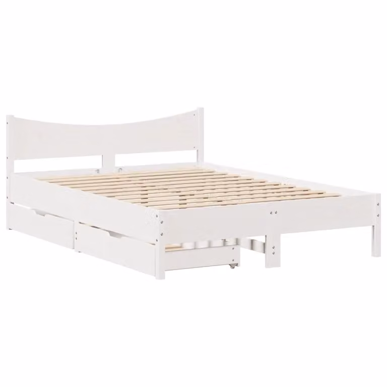 Berkfield Home King Size Bed Frame with Drawers in White Solid Pine Wood 150 x 200 cm
