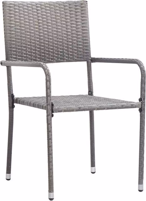 Berkfield Home Stackable Grey Poly Rattan and Metal Garden Dining Chairs, 2 Piece Set