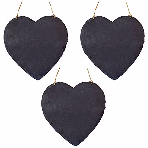 Nicola Spring Heart Hanging Slate Chalkboard Notice Boards, Pack of 3, Black and Grey, 24.5 x 24.5 cm