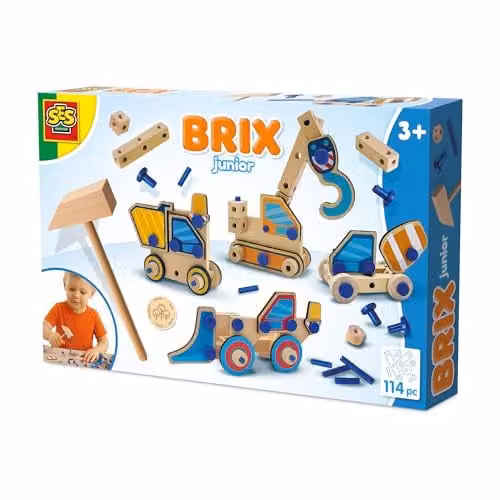 SES Creative Brix Junior Construction Vehicles Wooden Building Toy with 46 Pieces in Multicolour – 1