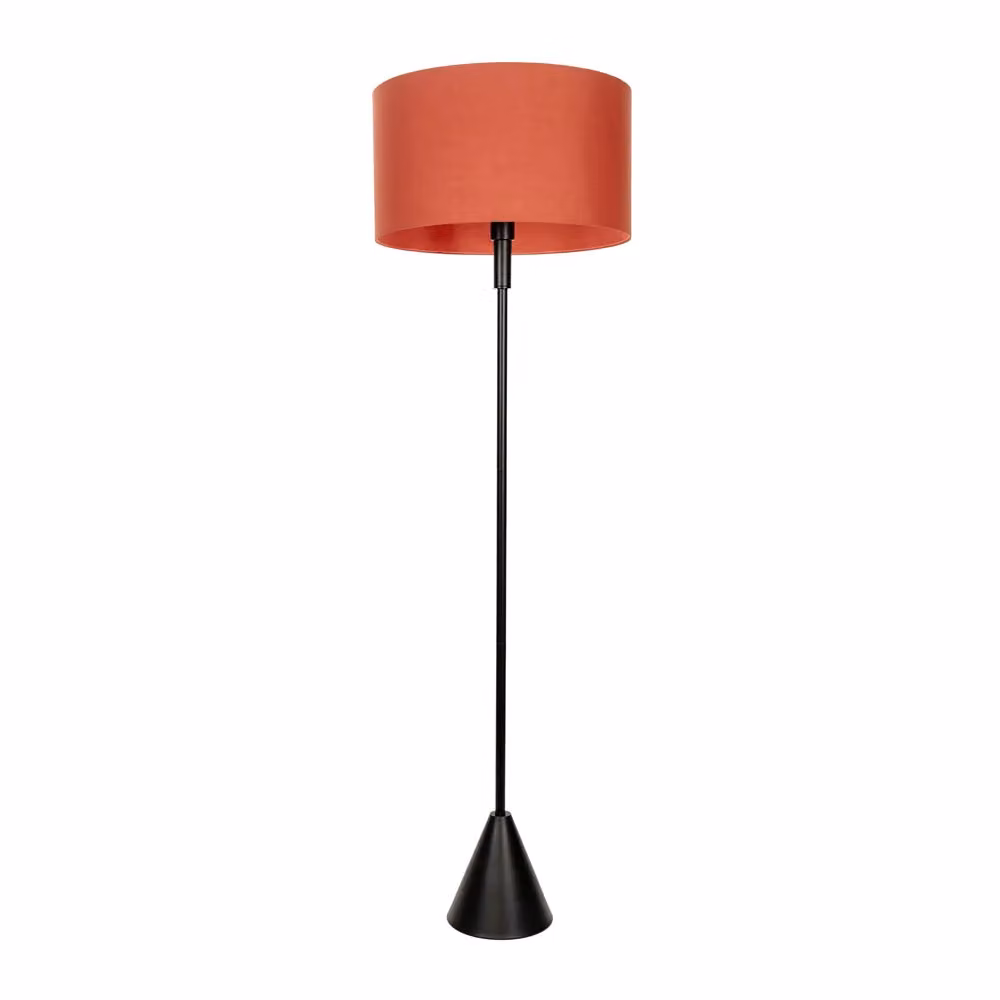 ValueLights Mitch Triangle Floor Lamp with Rust Fabric Drum Shade, Black Wood Stem and Included LED Bulb – 2
