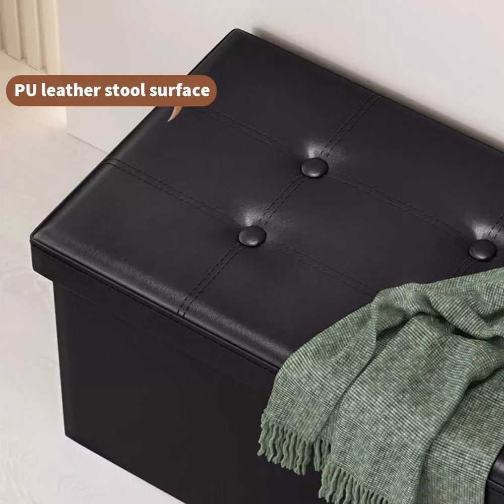 EONLION Black Synthetic Leather Ottoman Storage Folding Box Foot Stool, W/D/H: 100 x 38 x 38 cm – 4