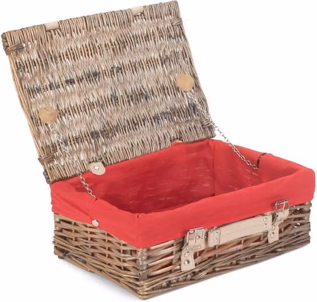 Red Wicker Picnic Basket with Cotton Lining, Antique Wash Split Willow Hamper