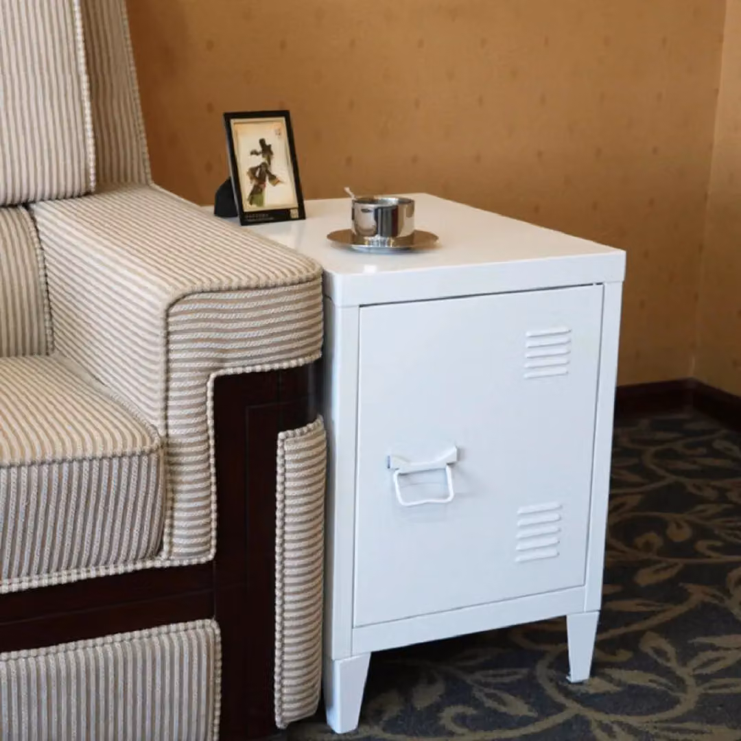 EONLION Lockable Metal Bedside Table and Storage Cabinet in White, W/D/H: 40 x 30 x 50 cm – 2