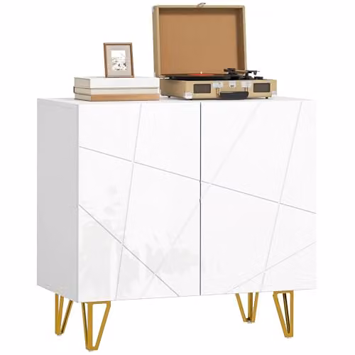 HOMCOM Modern Glossy White and Gold Storage Cabinet with Adjustable Shelf, W/D/H: 80 x 40 x 75 cm – 1