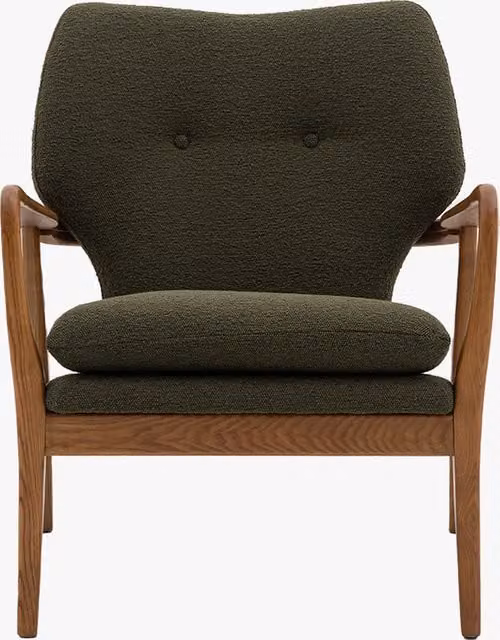 Perch & Parrow Jean Mid-Century Green Bouclé Armchair with Wood Details
