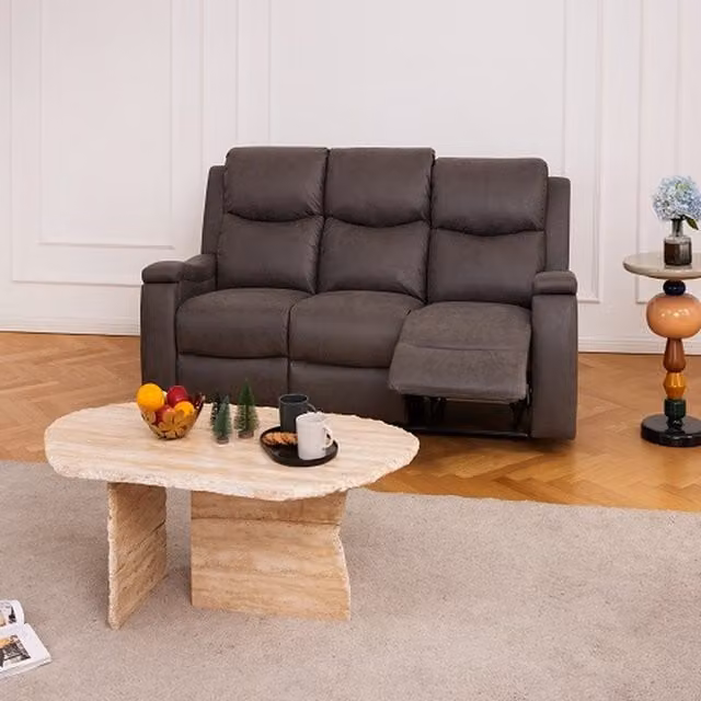 Home Detail Collins 3 Seater Manual Recliner Sofa in Grey Air Leather and Fabric – 1