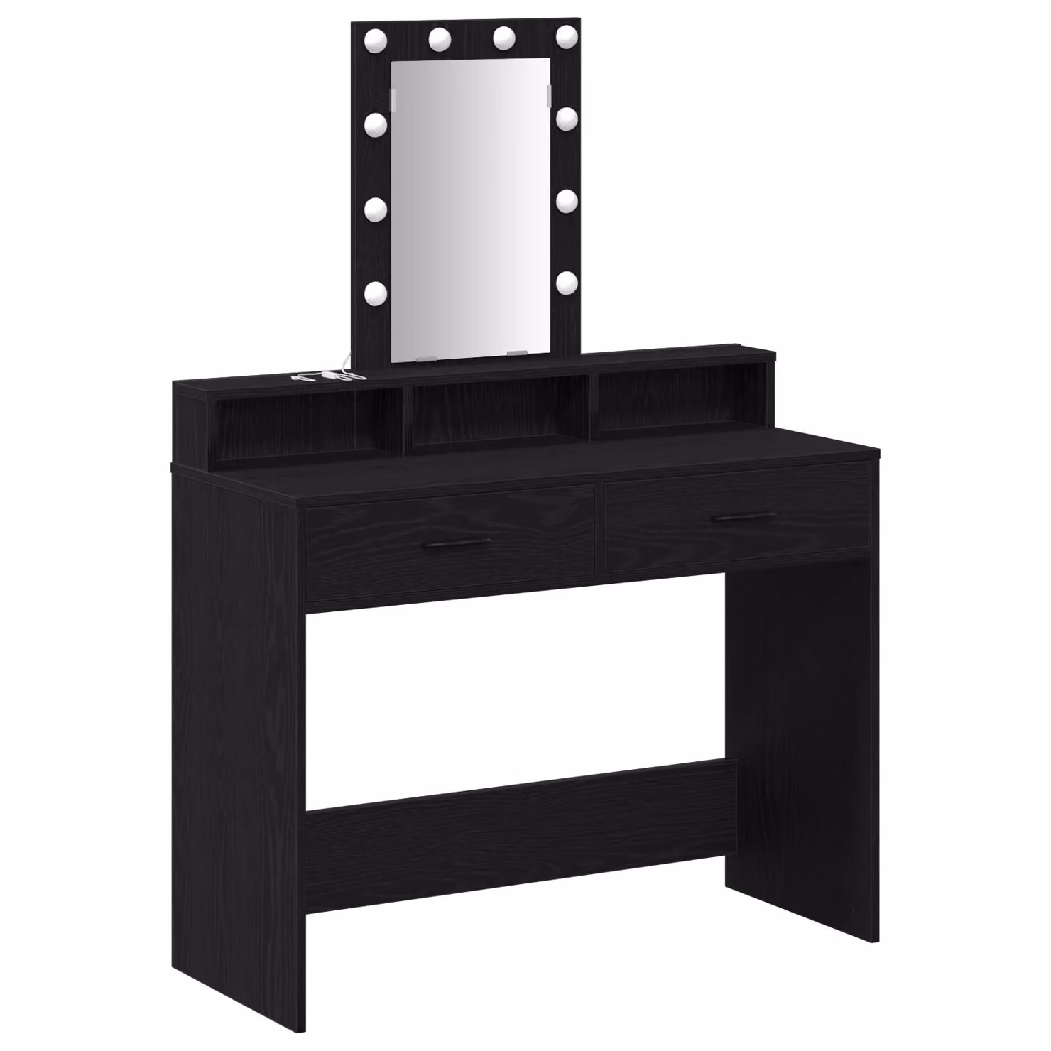 Berkfield Home Modern Black Oak Vanity Table with Hollywood LED Mirror W/D/H: 100 x 41 x 140 cm – 2
