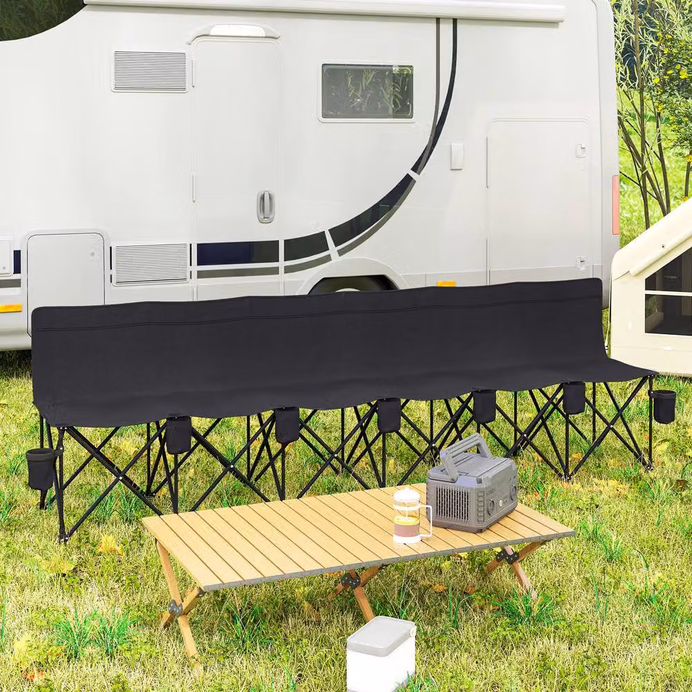 STILVORA 6 Seater Folding Camping Bench with Cup Holders in Black – 2