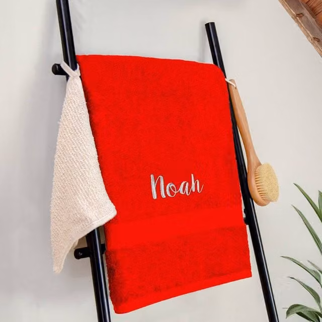 Duncan Stewart Personalised Luxury Red Cotton Bath Sheet with Embroidered Detail