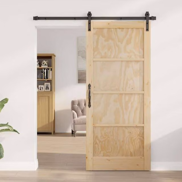 Berkfield Home Sliding Door with Hardware Set, Solid Wood Pine, Light Brown, W: 86 cm, H: 198.5 cm – 1