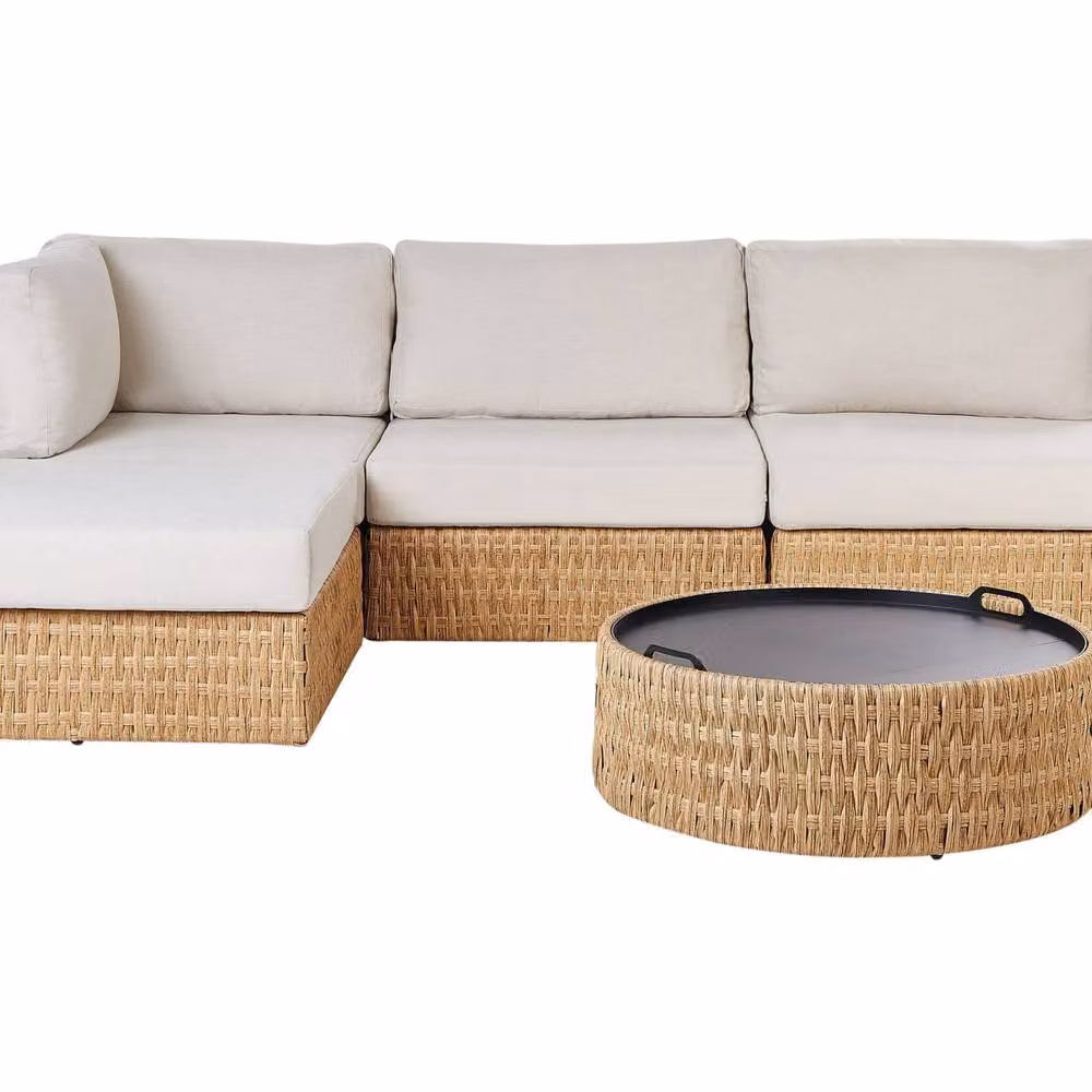 Wyld and Coco 4-Seater Corner Sofa Set in Beige PE Rattan with Natural Tray – 2